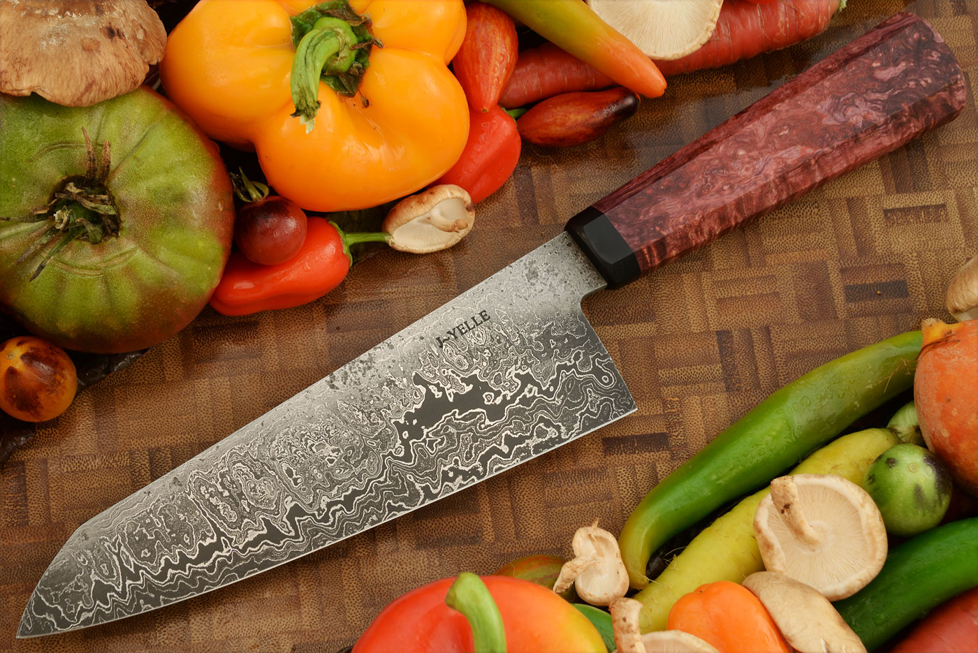 Damascus Chef's Knife - Gyuto (7 in.) with Maple Burl and G-10