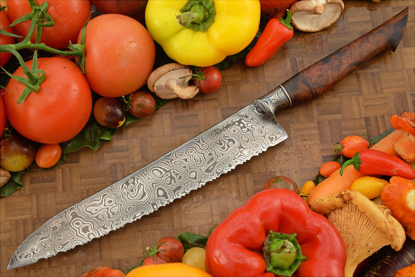 Integral Damascus Bread Knife (8.8 in.) with Ironwood