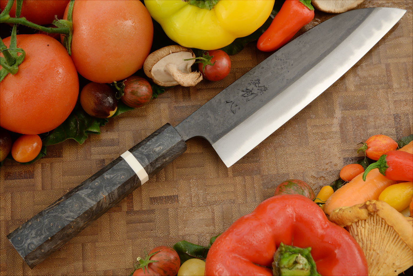 Chef's Knife (Santoku) - 6-2/3 in. (165mm) - Aogami 2 Carbon Kurouchi