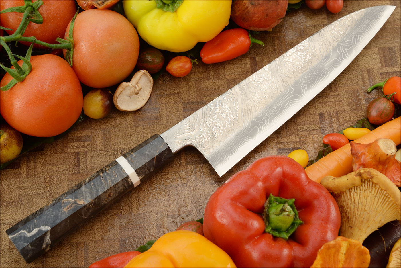 Chef's Knife (Gyuto) - 9 in. (230mm) - Shirogami 2 Twist Damascus San Mai
