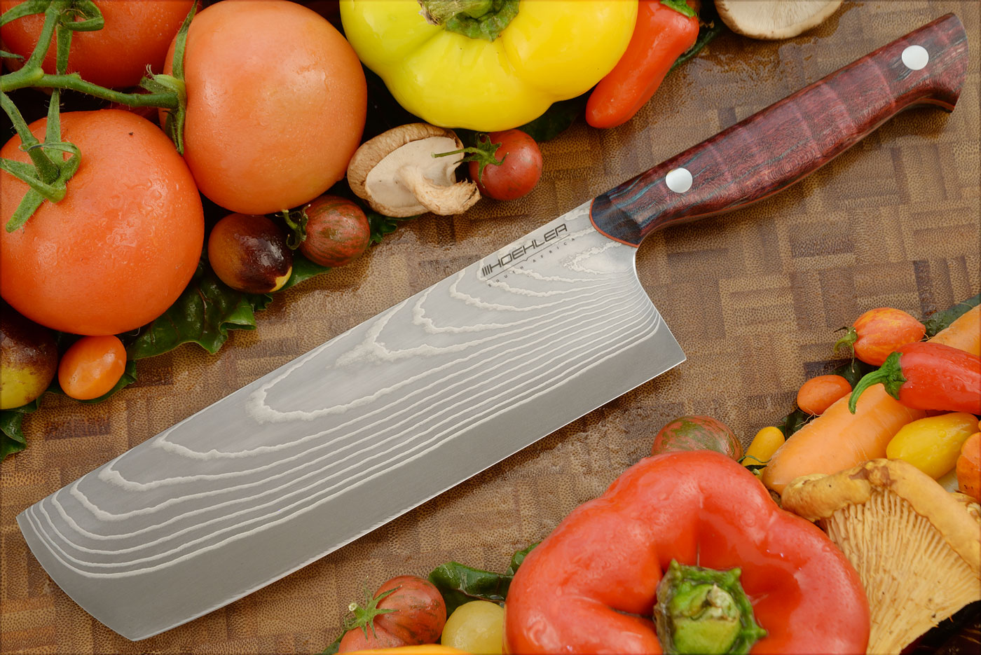 Damascus San Mai Chef's Knife - Nakiri (7-1/8 in) with Curly Maple