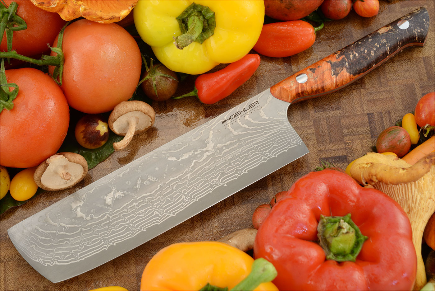 Damascus San Mai Chef's Knife - Nakiri (7-1/2 in) with Maple Burl