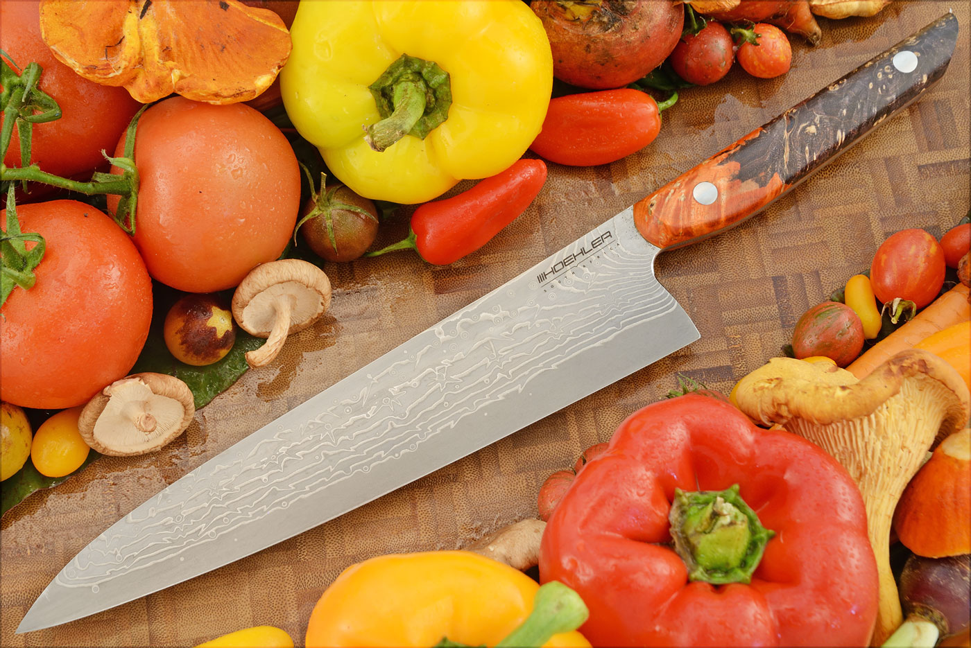 Damascus San Mai Chef's Knife - Gyuto (9-1/8 in) with Maple Burl