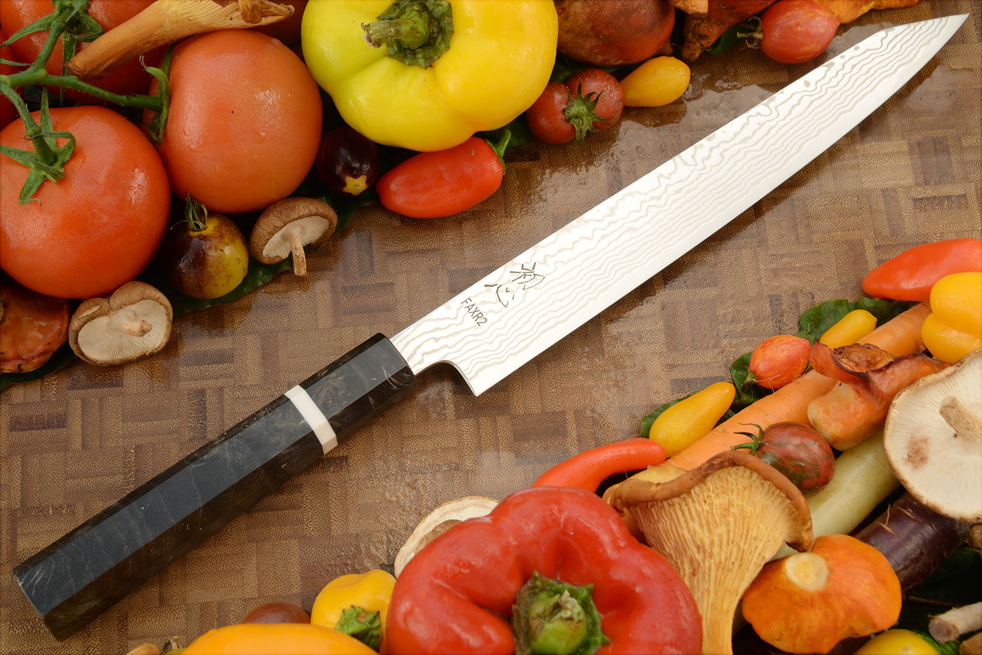 Slicing Knife (Kiritsuke Sujihiki) - 9-1/2 in. (240mm) - Stainless R2 Damascus San Mai