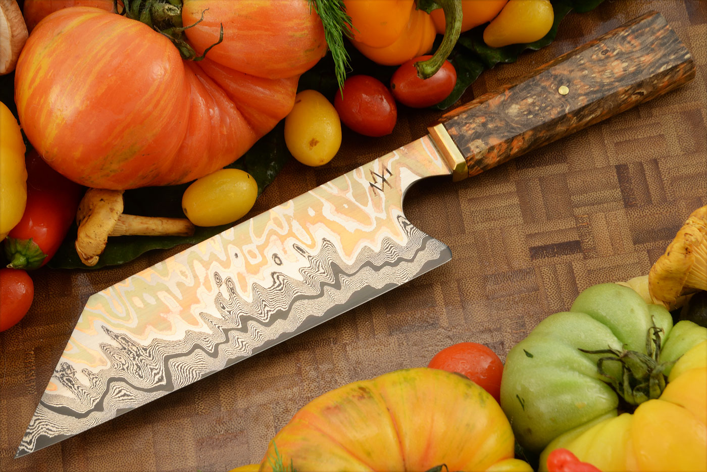 Bunka (6-3/4 in.) with Mokume San Mai Damascus and Maple Burl