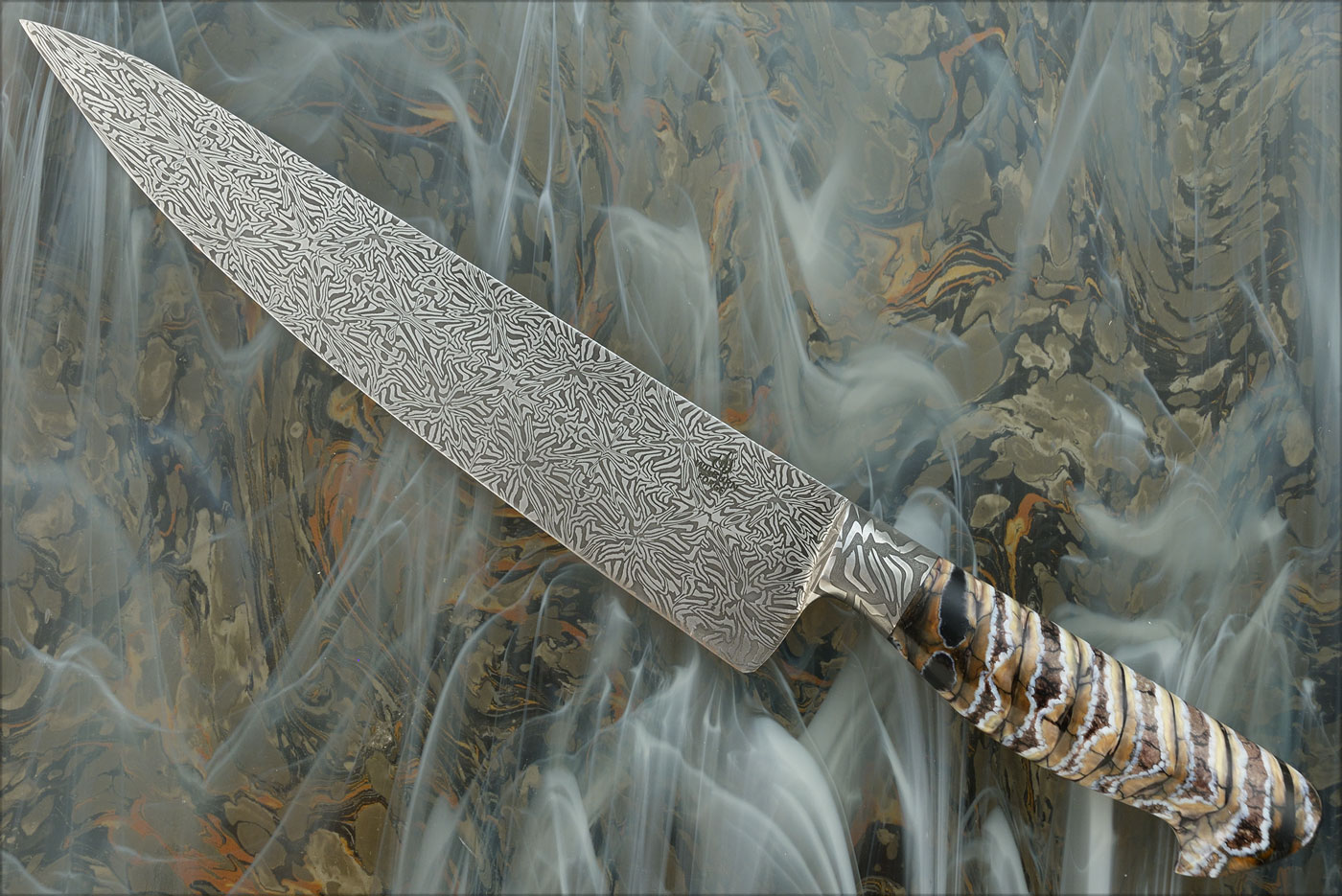 Integral Mosaic Damascus Chef's Knife with Mammoth Molar (10