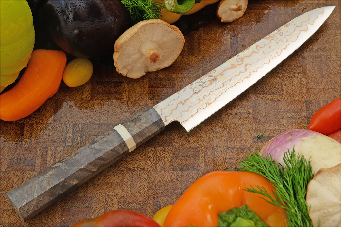 Slicing Knife (Petty) - 6 in. (150mm) - Aogami 2 Rainbow Damascus San Mai