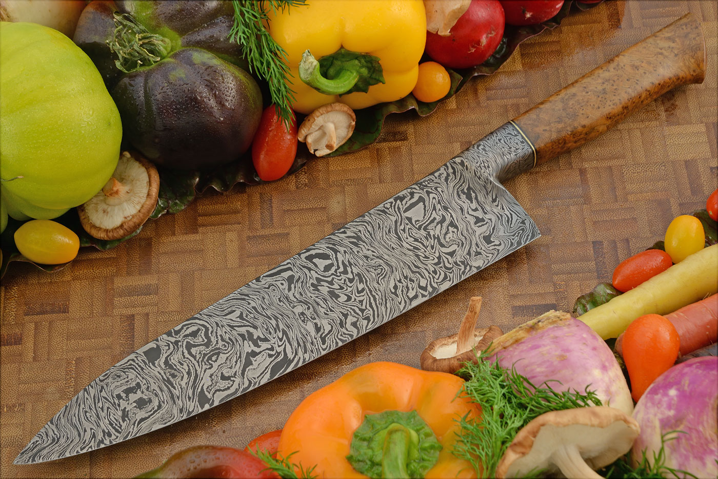 Integral Damascus Gyuto (9-1/3 in.) with Teak Burl