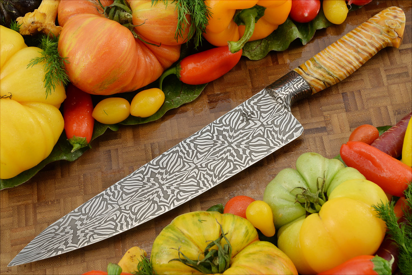 Integral Mosaic Damascus Chef's Knife with Mammoth Molar (10
