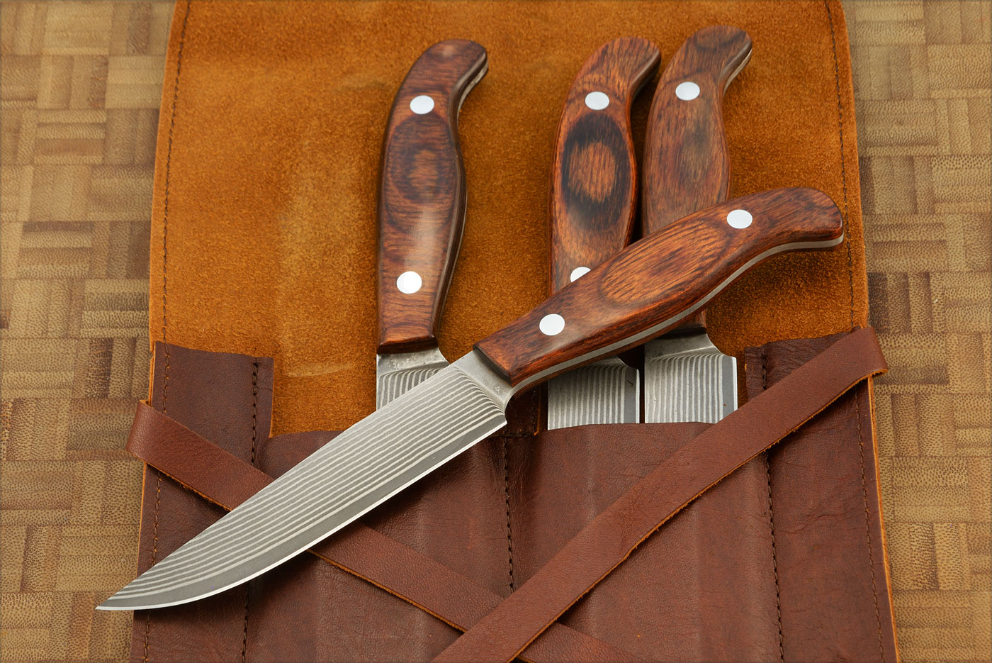 Gatsby Steak Knife with SG2 Stainless Damascus San Mai and Cocobolo Liberty Wood (Set of 4)