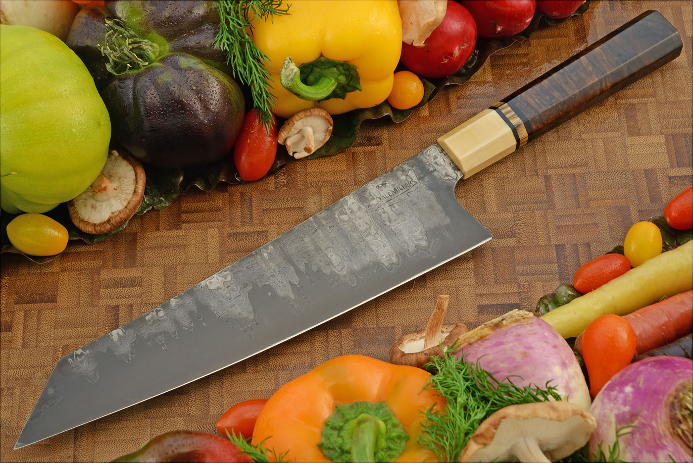 San Mai Chef's Knife (Kiritsuke Gyuto) - 9 in. with Claro Walnut and Holly