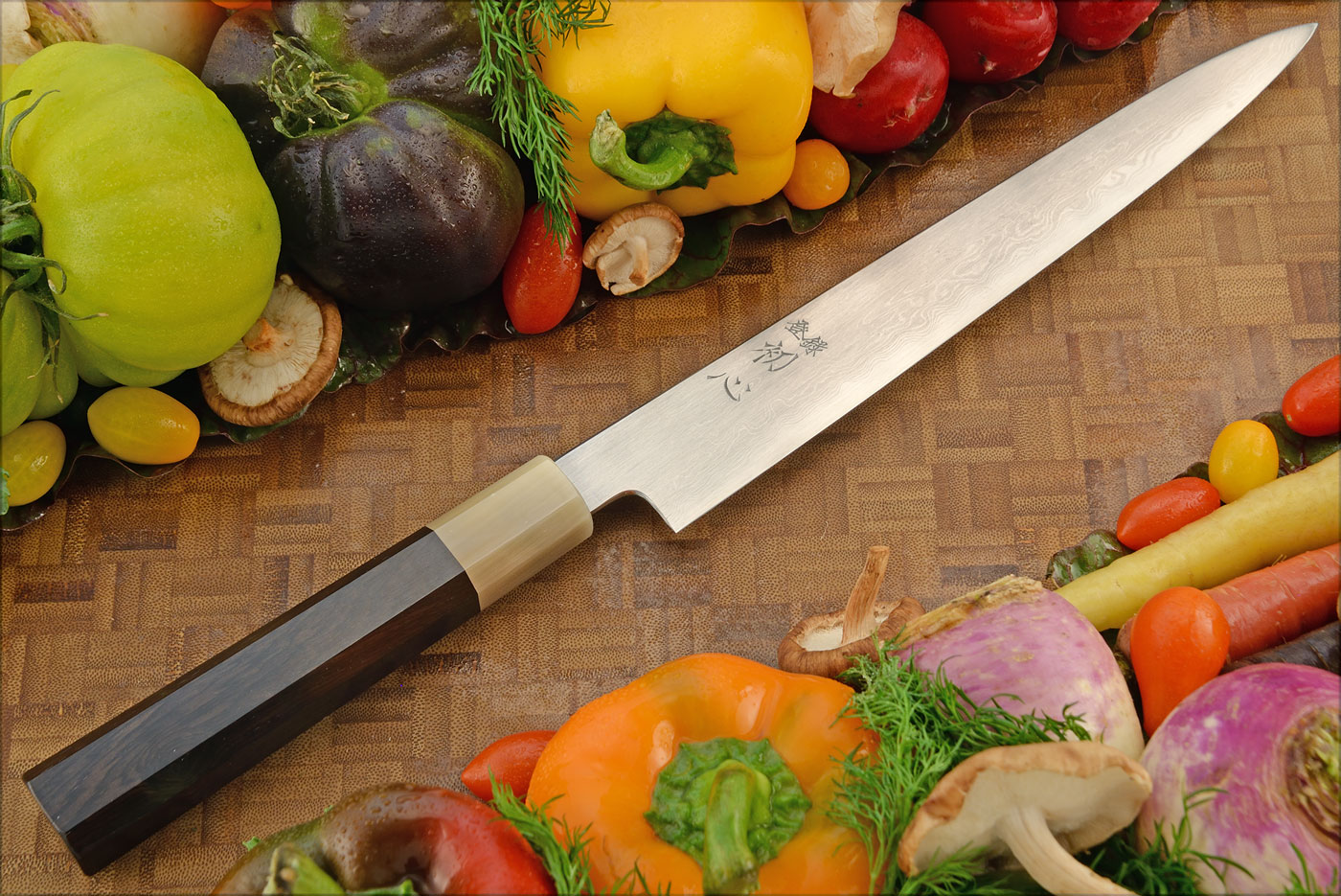 Slicing Knife (Sujihiki) - 9-1/2 in. (240mm) - Aogami 1 Carbon Damascus