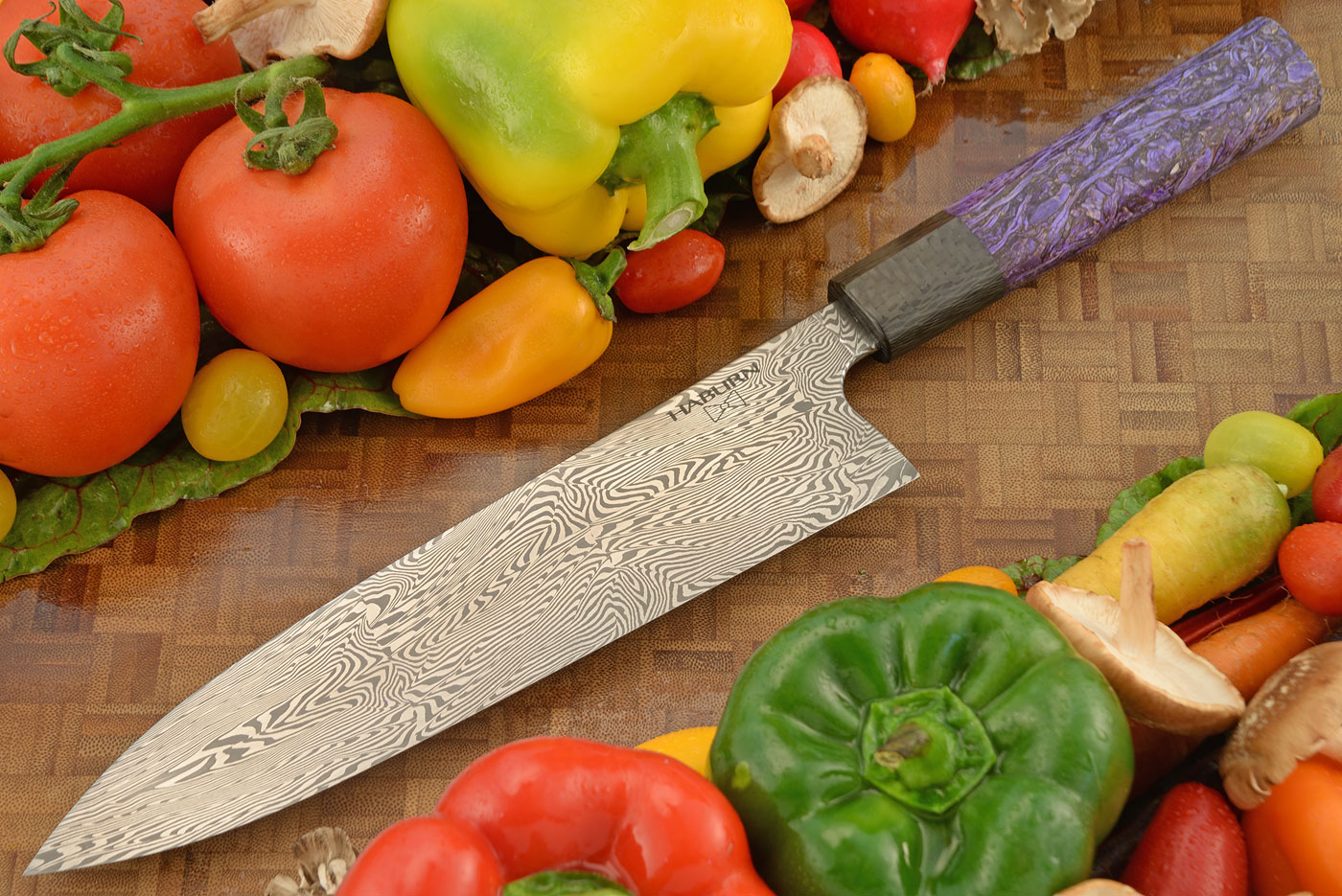 Damascus Gyuto (8-3/4 in.) with Hemp and Carbon Fiber