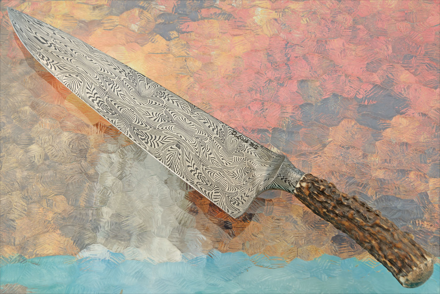 Integral Mosaic Damascus Chef's Knife (9-2/3 in.) with Sambar Stag