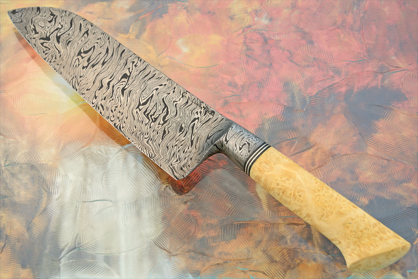 Integral Mosaic Damascus Santoku (6-3/4 in.) with Box Elder Burl