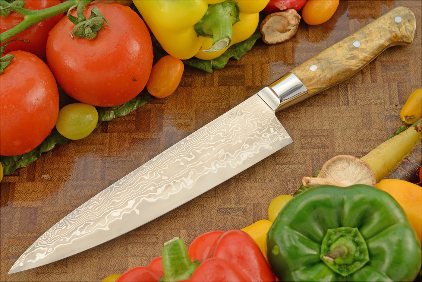 Gyuto (8 in.) with SG2 Stainless Damascus San Mai and Maple Burl