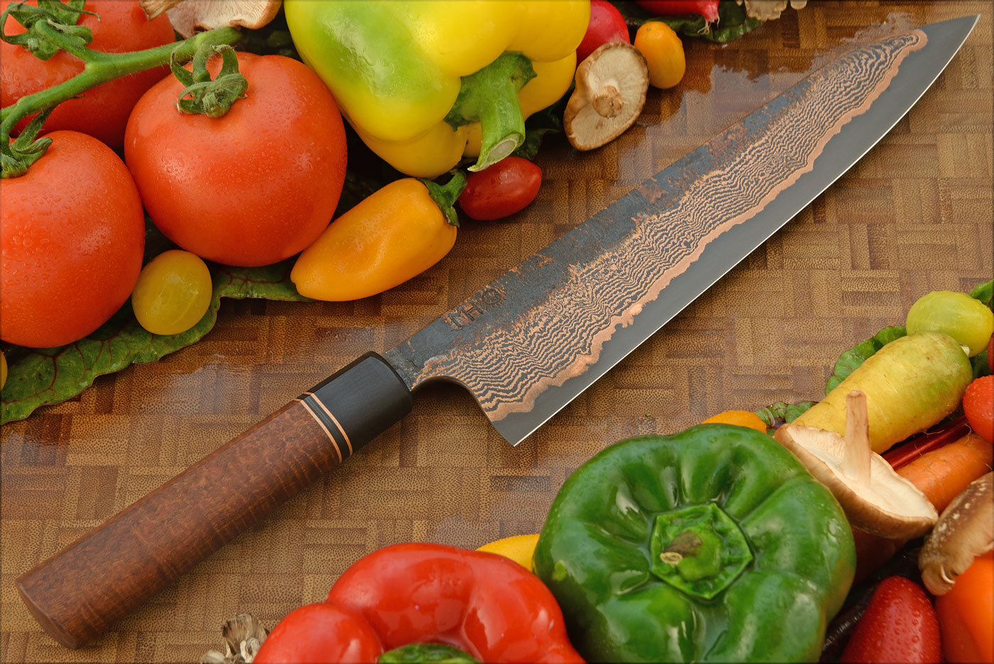 Copper Damascus San Mai Chef's Knife/Gyuto (9-1/3 in.) with Ringed Gidgee and Bog Oak