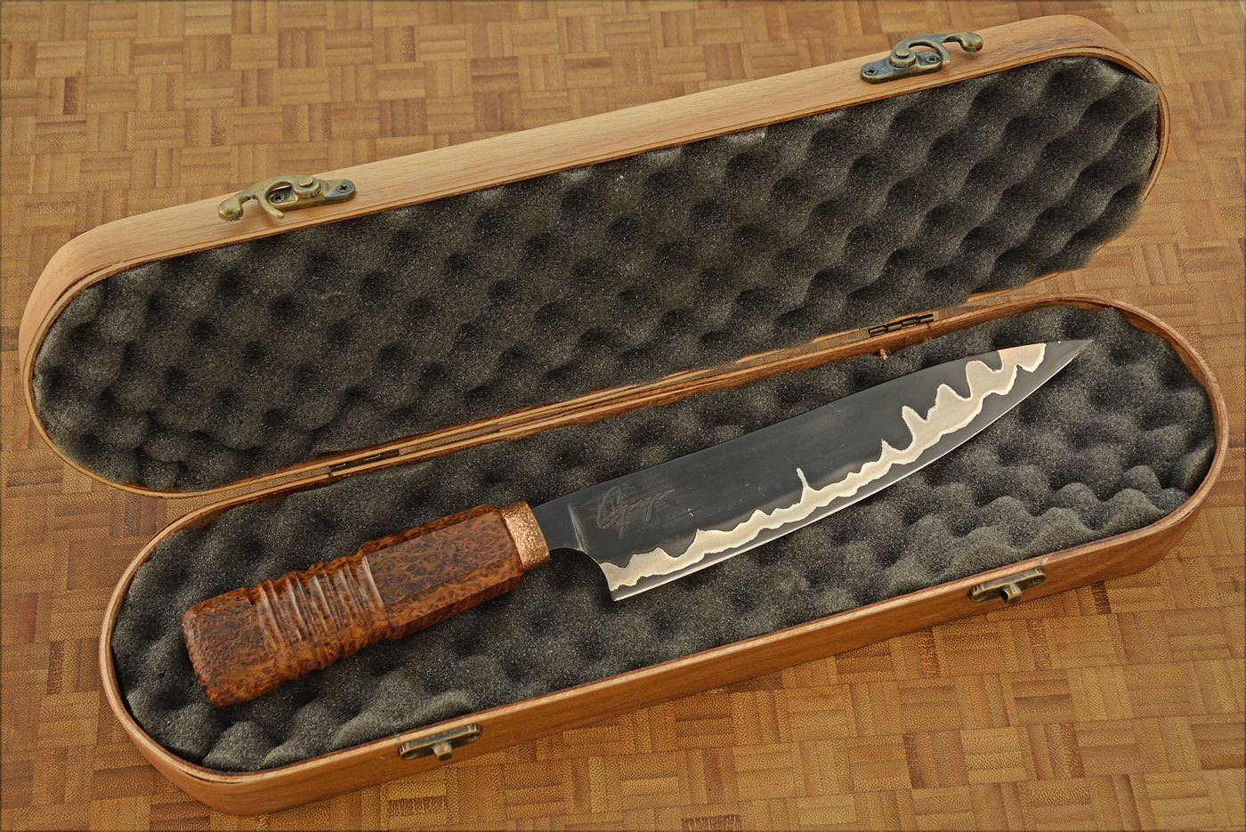 San Mai Chef's Knife (8 in.) with Birch Burl and Copper