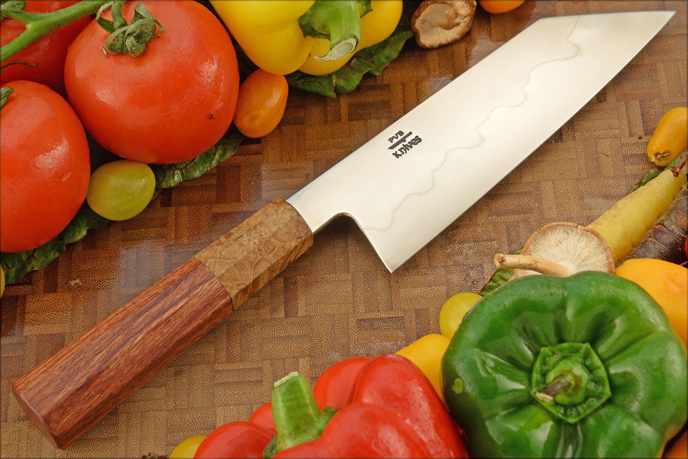 Honyaki Bunka (7 in.) with Bubinga and Amboyna Burl - 1095
