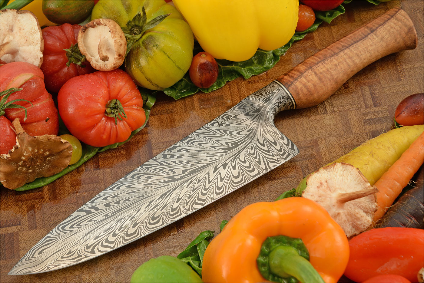 Integral Feather Damascus Chef's Knife (8-1/3 in.) with Bigleaf Maple