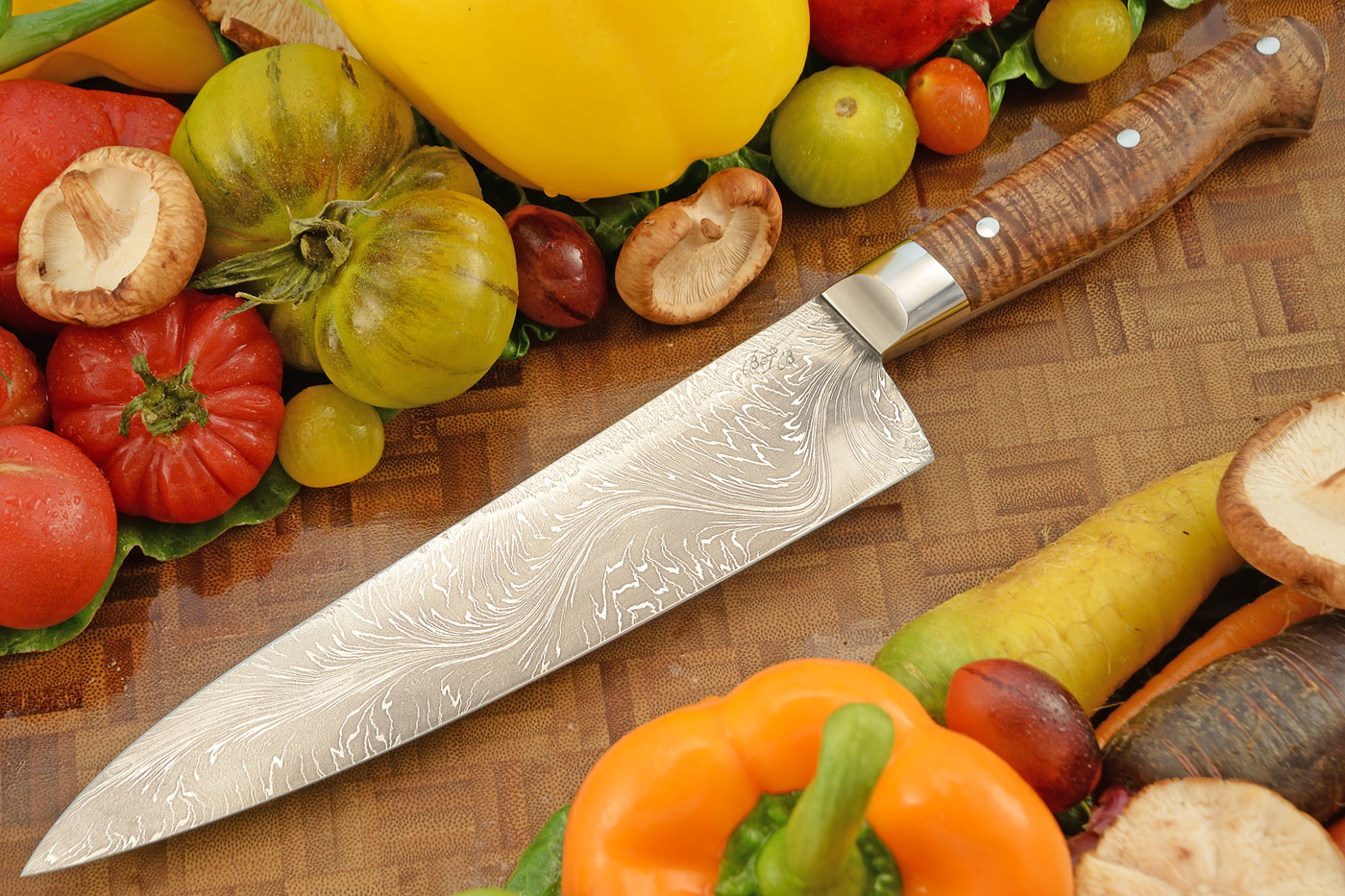 Chef's Knife (7-3/4 in.) with River of Fire Damascus and Curly Koa