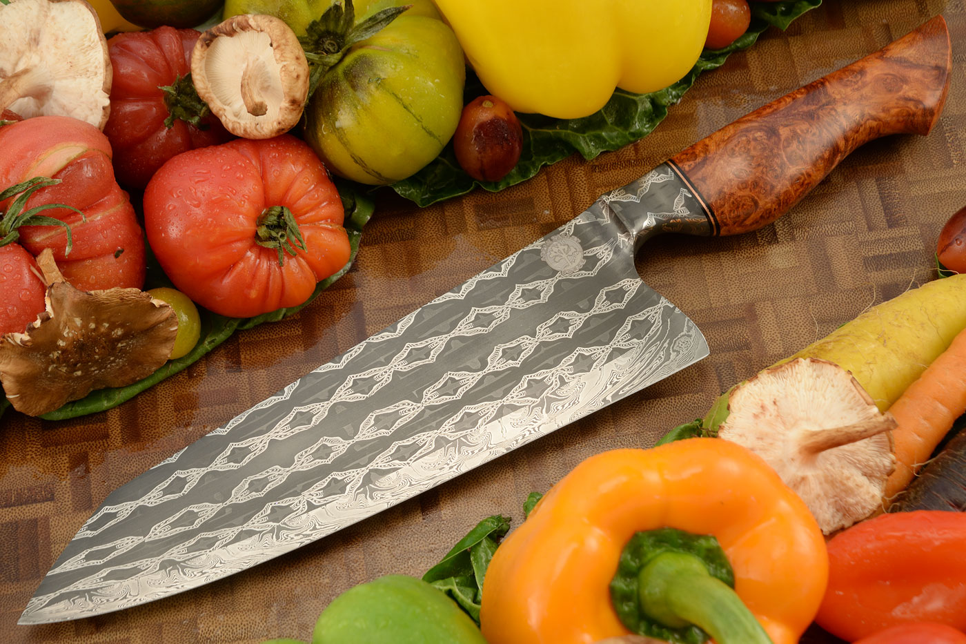 Integral Spawn Chains Mosaic Damascus Chef's Knife (8-1/4 in.) with Amboyna Burl
