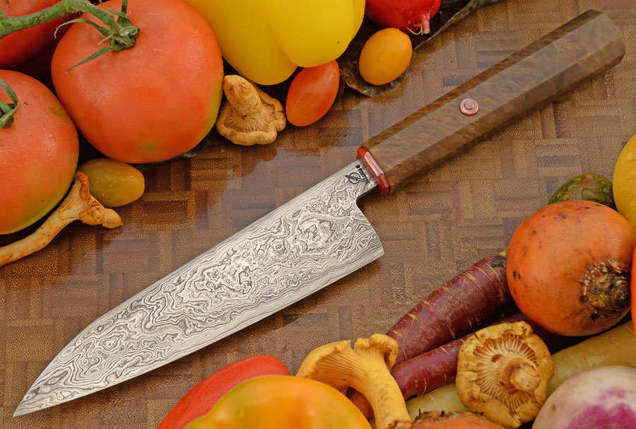 Damascus Chef's Knife with Walnut Burl