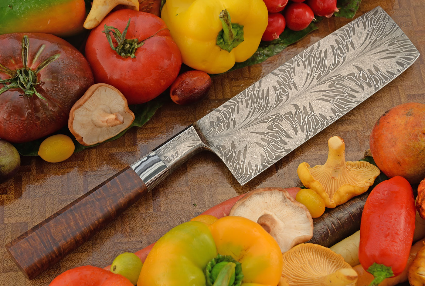 Integral Damascus Nakiri (7-1/4 in.) with Ringed Gidgee and Fordite