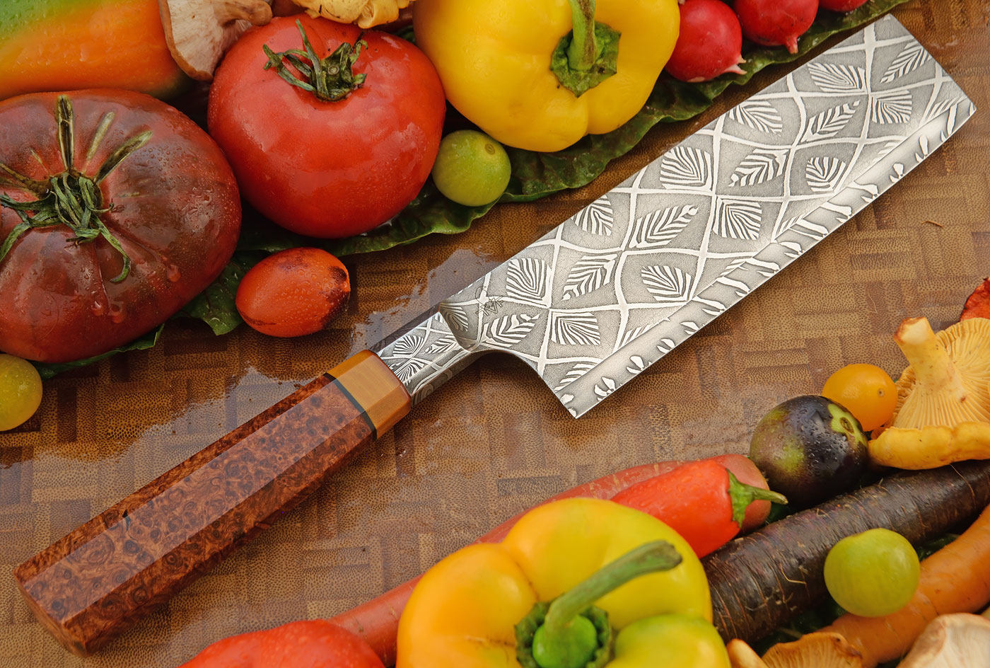 Mosaic Damascus Nakiri with Amboyna Burl