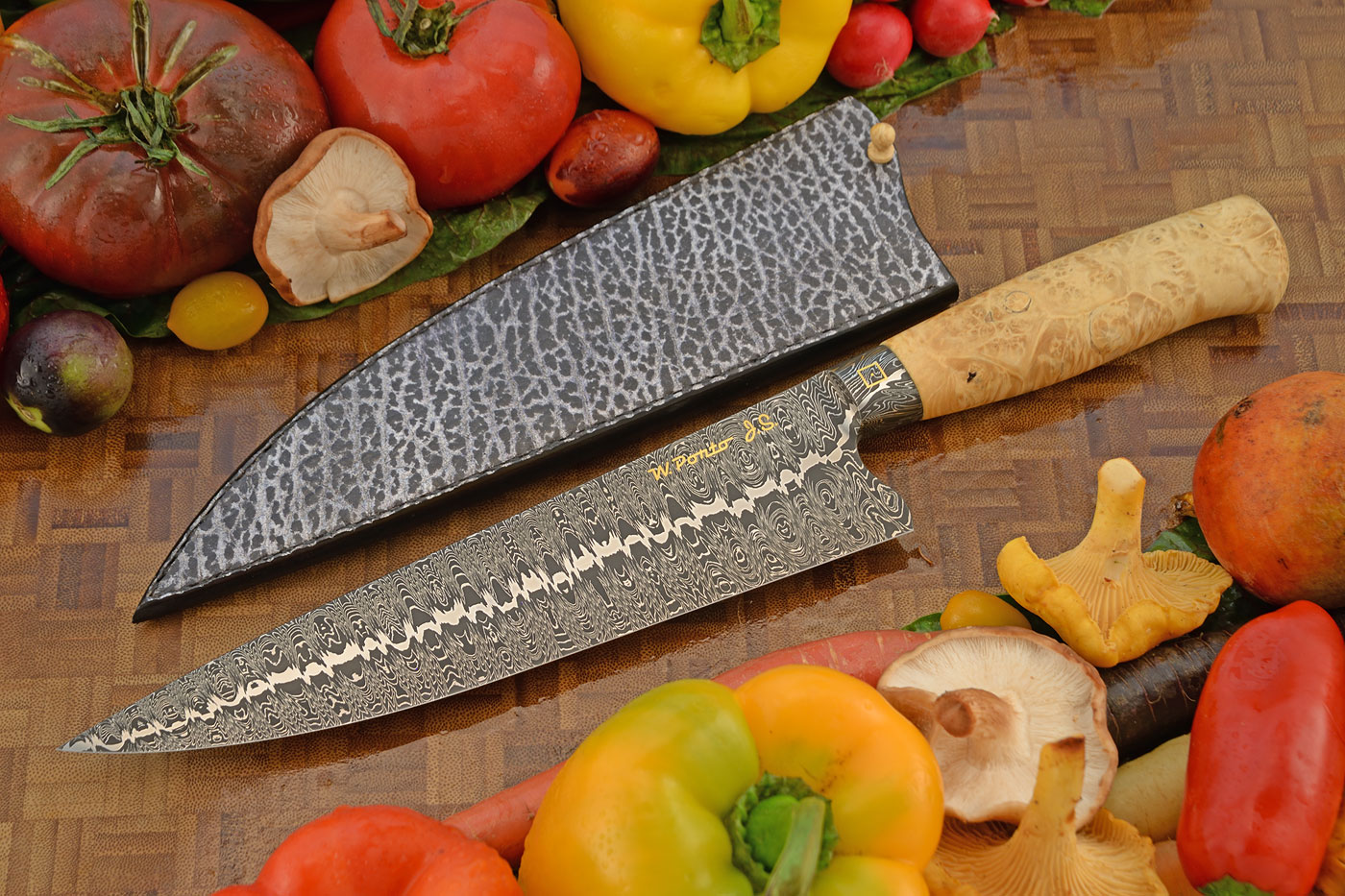 Integral Mosaic Damascus Chef's Knife (8-2/3 in.) with Box Elder Burl