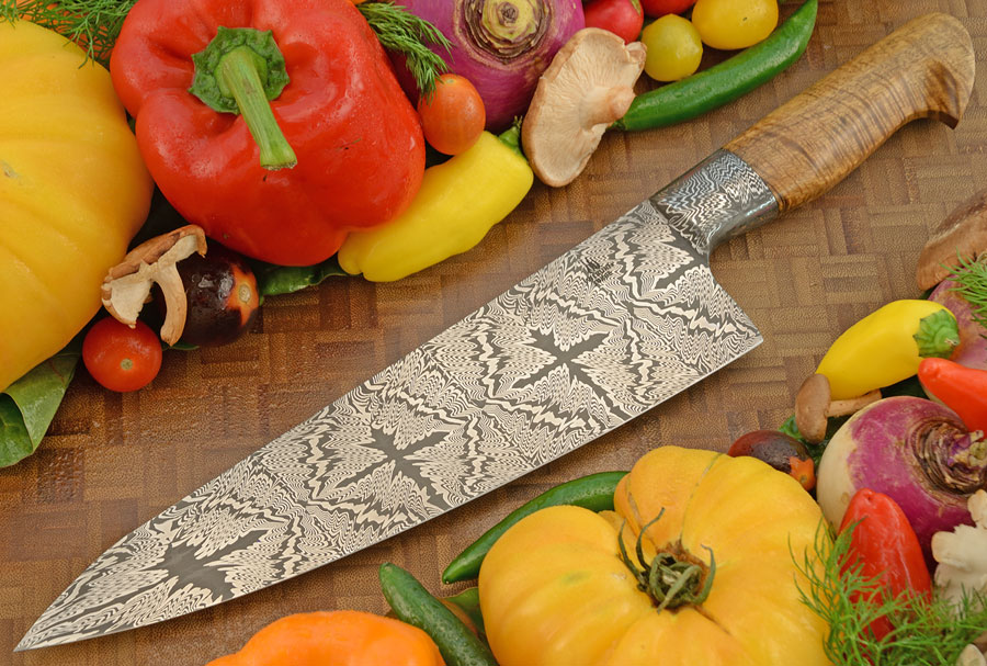 Mosaic Damascus Chef's Knife (10 in.) with Curly Koa