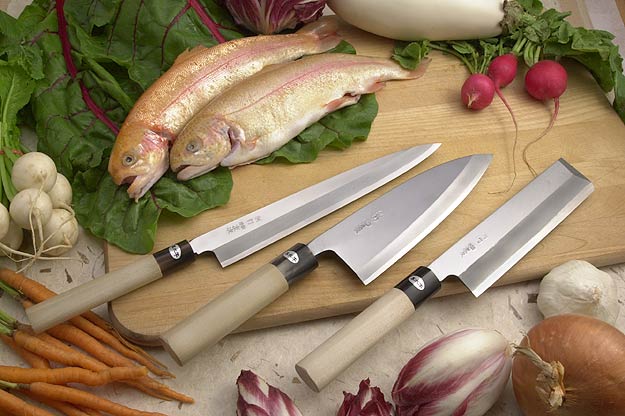 Hon Kasumi Right-Handed Set of Three Professional Japanese Kitchen Knives
