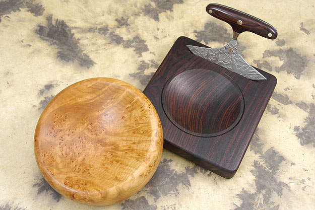 Mezzaluna with Cocobolo Presentation Stand and Oregon Burl Bowl