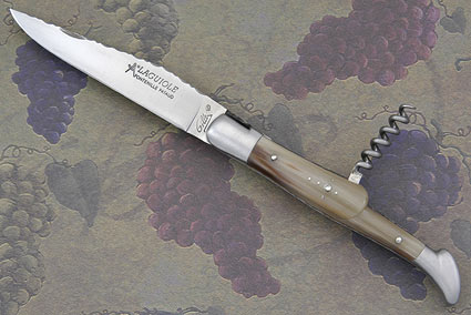 Laguiole Guilloché Picnic Knife with Corkscrew, Light Horn Tip
