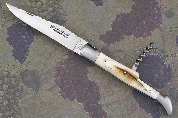 Laguiole Guilloché Picnic Knife with Corkscrew, Warthog Tusk