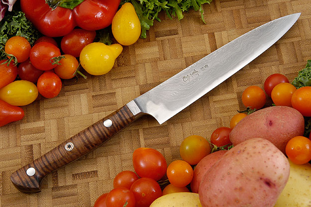 Western Slicing Knife/Petit Gyuto, Suminagashi with Curly Koa  - 150mm (6 in)