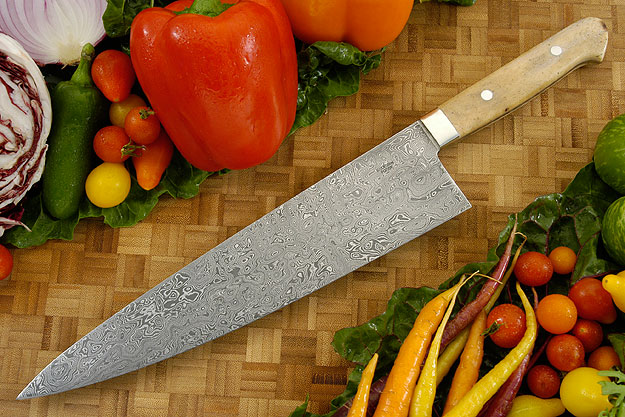 Damascus Chef's Knife with  Ancient Walrus Bone (10-1/2 inches)