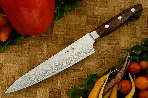 Western Damascus Petit Gyuto/Utility Knife with Koa Handle  - 160mm (6-1/3 in)