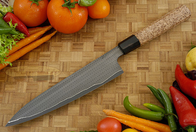 Chef's Knife - Gyuto (8-1/4 in.) with Herringbone Damascus and Black Ash Burl