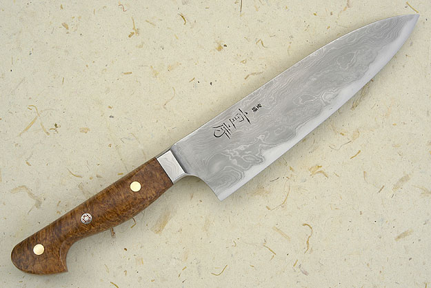 Western Gyuto with Brown Mallee Burl, Suminagashi - 180mm (7-1/8 in)