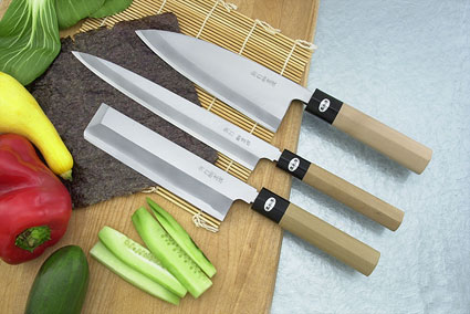 Hon Kasumi Left-Handed Set of Three Professional Japanese Kitchen Knives