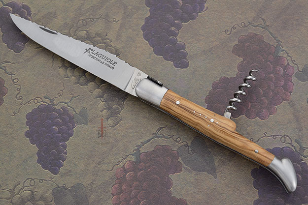 Laguiole Guilloché Picnic Knife with Corkscrew, Olivewood