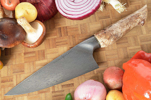 Chef's Knife (6 in) with Babbling Brook Pattern Mosaic Damascus and Maple Burl