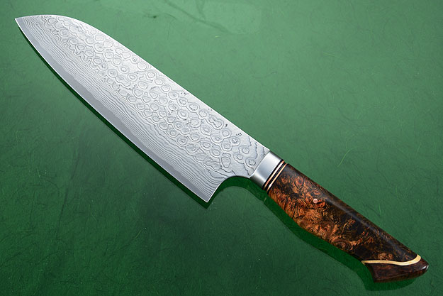 Chef's Knife - Santoku - (170mm / 6-2/3 in) with Stainless Damascus and Maple Burl