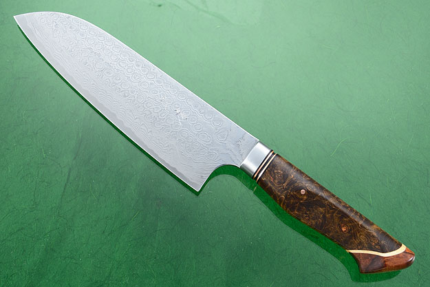 Chef's Knife - Santoku - (170mm / 6-2/3 in) with Stainless Damascus and Maple Burl
