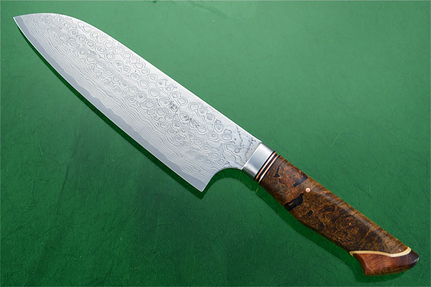 Chef's Knife - Santoku - (170mm / 6-2/3 in) with Stainless Damascus and Maple Burl