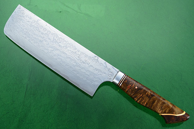 Chef's Knife - Nakiri - (170mm / 6-2/3 in) with Stainless Damascus and Maple Burl