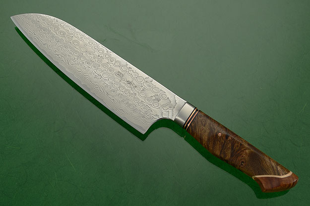 Chef's Knife - Santoku - (170mm / 6-2/3 in) with Stainless Damascus and Maple Burl