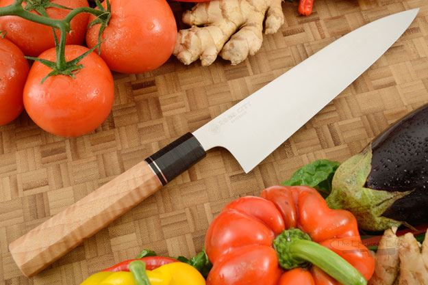 Chef's Knife (Gyuto) -- 8-1/2 in.  -- with Curly Maple -- AEB-L Stainless Steel