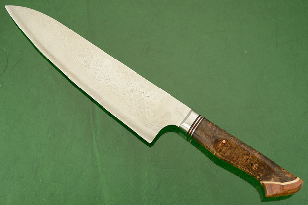 Chef's Knife - Gyuto - (210mm / 8-1/4 in) with Stainless Damascus and Maple Burl